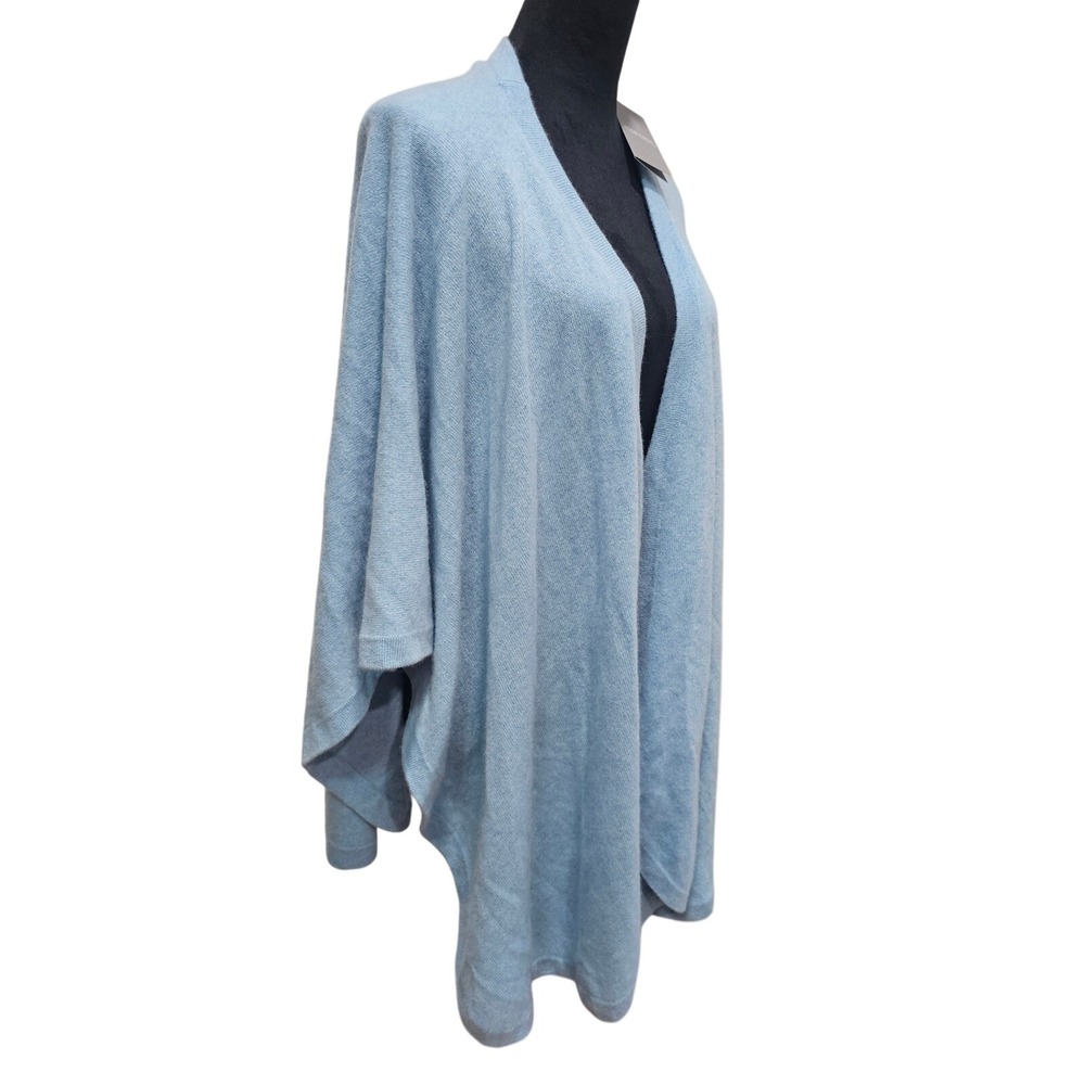 NEW Neiman Marcus Cashmere Poncho Open Front Wrap Sweater Blue NWT Retail $350